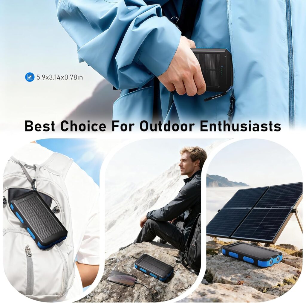 Durecopow 20000mAh solar charger power bank for camping